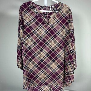 Hi-Lo Plaid Tunic Blouse